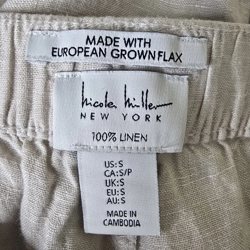 Nicole Miller New York Cargo Pants Womens Small Beige 100% European Flax‎ Linen